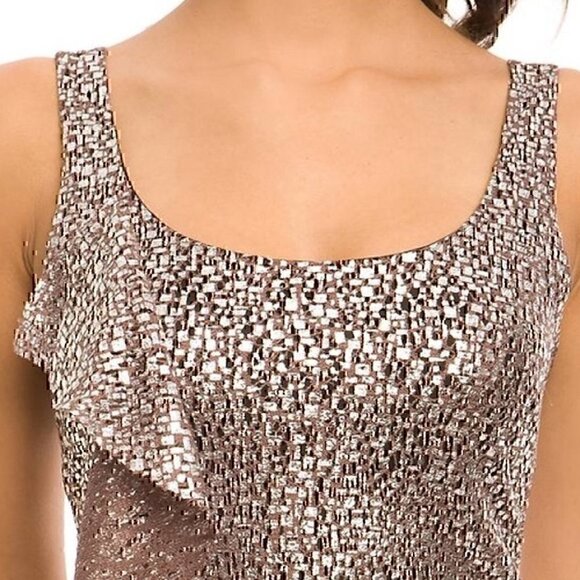 GUESS Mauve Brown / Purple Silver Metallic Sleeveless Ruffle Party Mini Dress 3 - Picture 3 of 12